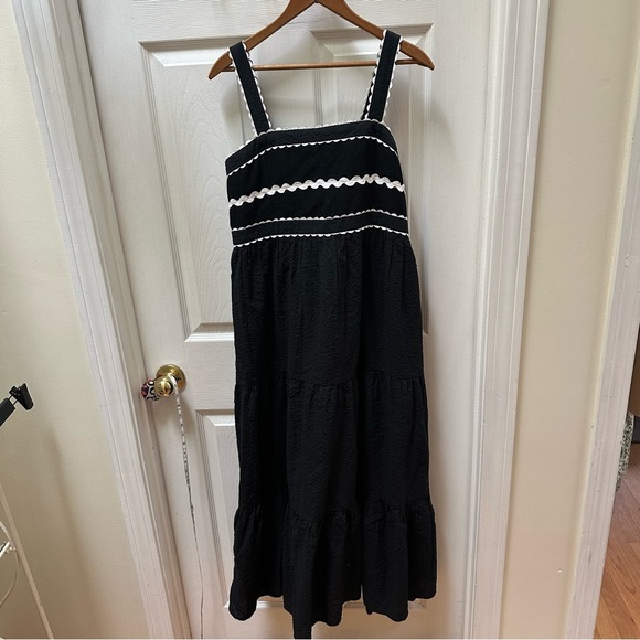 Japna Black White Striped Maxi Dress tank tiered summer M Medium - Picture 1 of 5